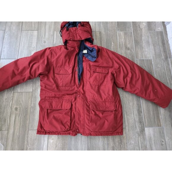 Eddie Bauer Goose Down Mens XL Ridgeline Puffer Jacket Red Hooded Parka - Picture 3 of 14